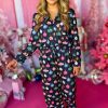 Women's Navy Blue Colorful Christmas Lights Print Pajama Set - Image 4