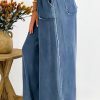 Women's Sail Blue Washed Denim Chambray Loose Plus Size Wide Leg Pants - Image 2