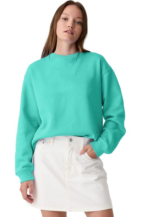 Women's Aruba Blue Solid Drop Shoulder Fleece Lined Sweatshirt