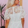 Elegant White Short Sleeve Scalloped Floral Lace Peplum Blouse for Women - Image 2