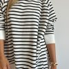 Women's Black Stripe Raglan Sleeve Loose Fit Sweatshirt with Side Slits - Image 4