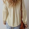 Women's Apricot Paisley Floral Embroidered Notch V Neck Blouse - Image 2