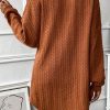 Women's Chestnut Textured Knit Side Pocket Open Front Cardigan - Image 2