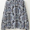 Women's Blue Tribal Print Lace-Up Frilled Neck Puff Sleeve Blouse - Elegant and Stylish - Image 9