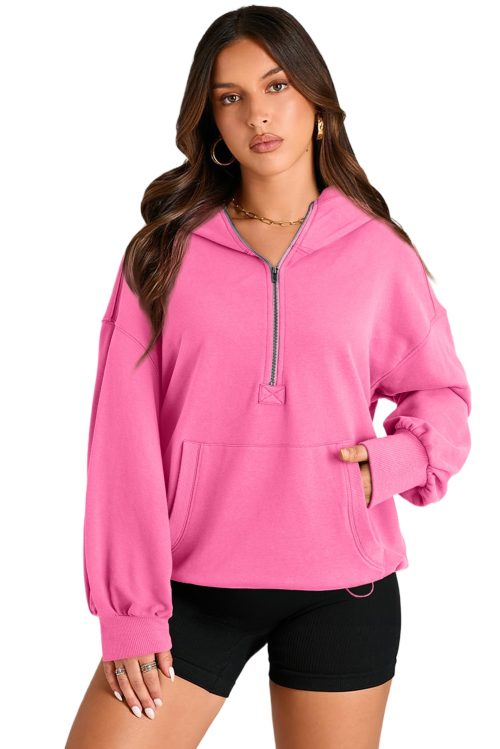 Women's Oversized Hoodie with Kangaroo Pocket - Bonbon Color