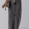 Women's Dark Grey Denim Raw Hem Back Split High Waist Long Skirt - Image 5