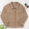 Female Dark Khaki Textured Chest Pocket Long Sleeve Shirt Jacket - Image 12