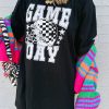 Women's Game Day Black Checkerboard Rugby Football Helmet Graphic T-Shirt - Image 2