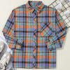 Plus Size Women's Orange Plaid Print Buttoned Shirt - Image 6