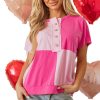 Women's Pink Two Tone Half Button Collared T-Shirt - Casual Elegance - Image 2