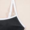 Women's Black Contrast Trim Two Tone Belted One Piece Swimsuit - Elegant Color Block Design - Image 8