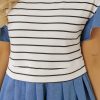 Chic Women's Black Stripe Ruffle Denim Patchwork Mini Dress - Image 8