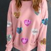Women's Pink Sequin Heart Graphic Sweatshirt - Romantic Letters for Valentine's Day - Image 7