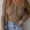 Women's Chestnut Anglaise Broider Ribbed Long Sleeve Top - Image 2