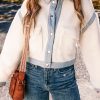 Women's White Contrast Trim Sherpa Buttoned Jacket - Image 5