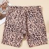 Women's Khaki Leopard Print Ribbed Knit Biker Shorts - High Waisted Fashion - Image 5