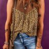 Women's Brown Eyelet Knit Yoke Patchwork Printed Flowy Tank Top - Image 6