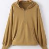 Women's Brown Oversized Kangaroo Pocket Half Zipper Hoodie - Image 6