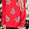 Women's Festive Red Christmas Tree Patched Dropped Shoulder Sweatshirt - Image 5