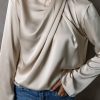 Women's Jet Stream Satin Cross Front Slit Back Blouse - Image 6