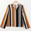 Women's Orange Geo Print Colorblock Notched V Neck Blouse for Casual and Semi-Formal Wear - Image 9