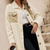 Women's Beige Contrast Flap Pocket Single Breasted Teddy Coat for Winter - Image 5