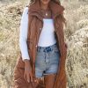 Women's Coffee Quilted Longline Puffer Vest with Stand Collar - Image 14