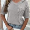 Women's Light Grey Hooded Short Sleeve Sweater Top - Image 7