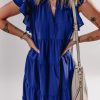 Women's Bluing Ruffled Short Sleeve V Neck Tiered Midi Dress - Elegant and Versatile - Image 6