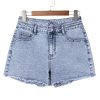 Women's Beau Blue Rhinestone High Waist Denim Shorts with Raw Hem - Image 15