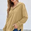 Women's Simply Taupe Oversized Hoodie - Chic Ribbed Knit with Buttoned Design - Image 3