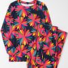 Black Plus Size Printed Long Sleeve and Pants Lounge Set for Women - Image 6