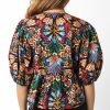 Women's Black Tropical Print Bubble Sleeve Knot Front Blouse for Summer Style - Image 6