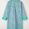 Women's Plus Size Green Palm Pattern Long Sleeve Shift Dress - Image 8