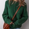 Women's Blackish Green Textured Crew Neck Lantern Sleeve Sweater - Image 3