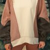 Women's Oversized Beige Color Block Patchwork High-Low Hoodie - Image 2