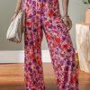 Women's Purple Floral Wide Leg Pants - Elastic High Waist for Comfort - Image 6