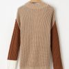 Women's Khaki Colorblock Patchwork Sweater - Textured Knit Design for Winter - Image 15