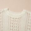 Women's White Hollow Out Knit Bracelet Sleeve Drop Shoulder Sweater - Image 6