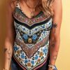 Bohemian Women's Red Mixed Floral Chevron Pattern Dip Hem Spaghetti Straps Tank Top - Image 7