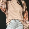 Women's Boho Chic Parchment Contrast Floral Patchwork Puff Sleeve Top - Image 5