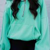 Women's Mint Green Drop Shoulder Half Zip Hoodie with Kangaroo Pocket - Image 2