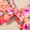 Women's Red Floral Ruffle Trim Cutout Knotted One Piece Swimsuit for Summer Vacations - Image 12