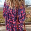 Women's Purple Floral Half Sleeve Split Neck Blouse - Chic Summer Top - Image 2