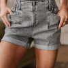 Women's Gray Zipped Light Wash Cuffed Edge Denim Shorts for Summer - Image 7