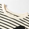 Women's Black and White Striped 3/4 Sleeve Top with Big Flower Patch - Image 7