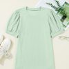 Women's Mist Green Textured Round Neck Short Puff Sleeve Top for Casual and Office Wear - Image 7