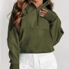 Women's Moss Green Quarter Zip Sweatshirt with Kangaroo Pocket - Image 3