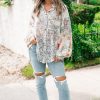 Women's Purple Boho Floral Bishop Sleeve Button Up Loose Shirt - Image 10