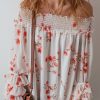 Women's White Floral Print Off Shoulder Ruffled Sleeve Blouse - Image 9